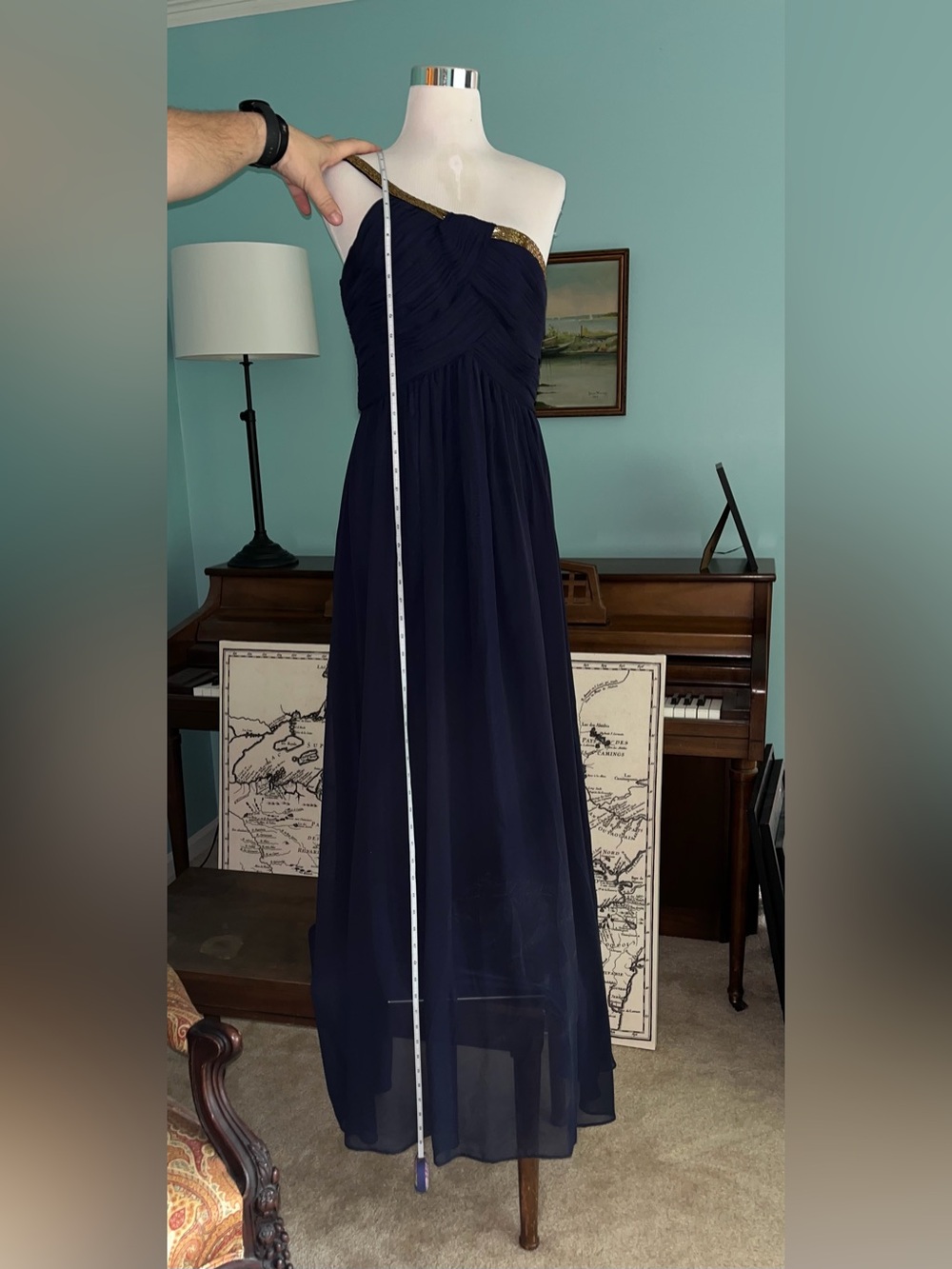 Calvin Klein Navy Blue One Shoulder Maxi Evening Formal Dress - Size 8 - *VGUC - Picture 3 of 13